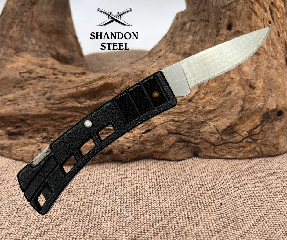 BUCK 425 USA MiniBuck Folding Pocket Knife Lockback Plain Blade Black Handle -34