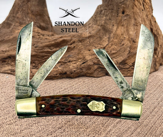 BUCK CREEK GERMANY STAG Vintage LARGE 4 BLADE CONGRESS POCKET KNIFE CARBON (125)