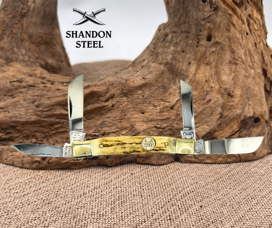 BUCK CREEK 4 BLADE CONGRESS STAG HANDLES GERMAN CARBON STEEL HANDMADE KNIFE (64)