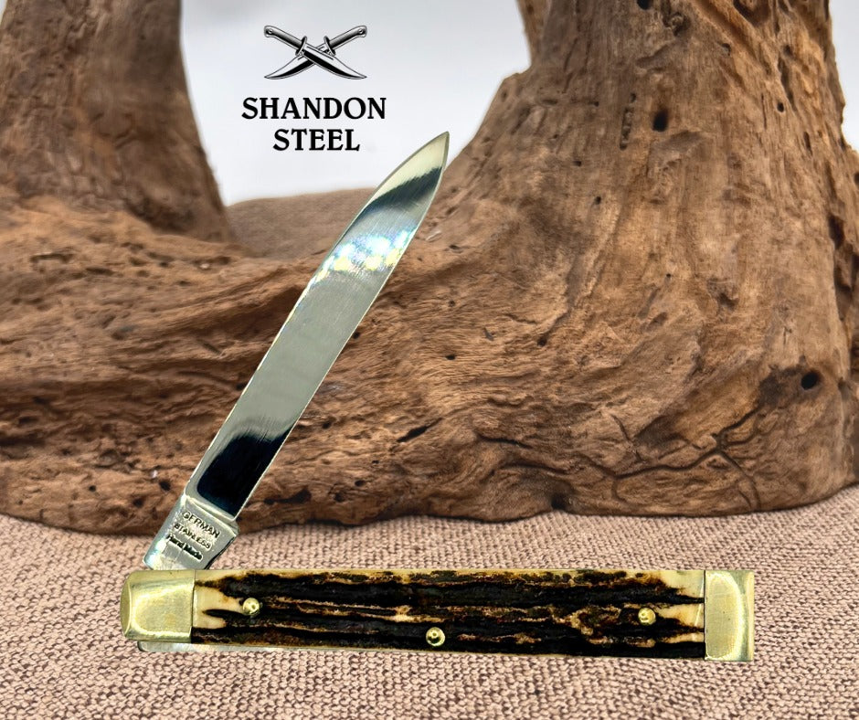 BUCK CREEK GERMAN STAINLESS GENUINE SINGLE BLADE STAG DOCTORS DR'S KNIFE (120)