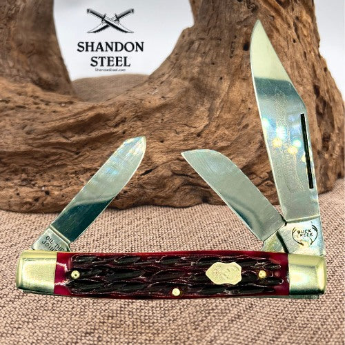 BUCK CREEK SOLINGEN GERMANY 3 BLADE REDBONE LARGE DIAMONDBACK STOCKMAN KNIFE 189