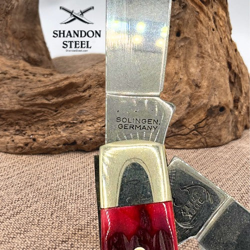BUCK CREEK SOLINGEN GERMANY 3 BLADE REDBONE LARGE DIAMONDBACK STOCKMAN KNIFE 189