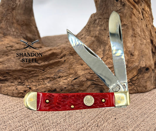 Buck Creek German Stainless Red Bone Trapper Two Blade Folding Pocket Knife -128