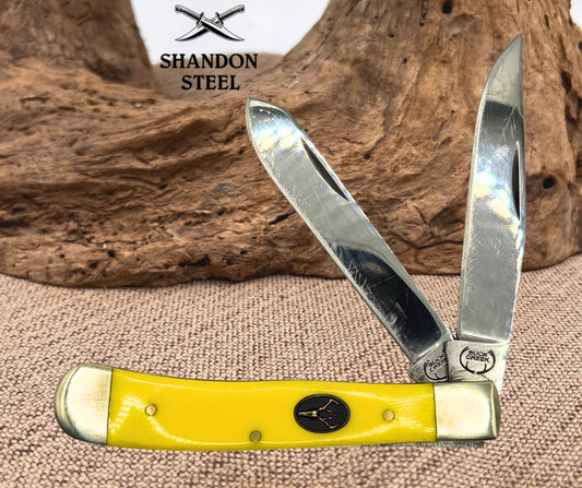Buck Creek Trapper Yellow Synthetic Folding 2 Blade Stainless Pocket Knife (42)