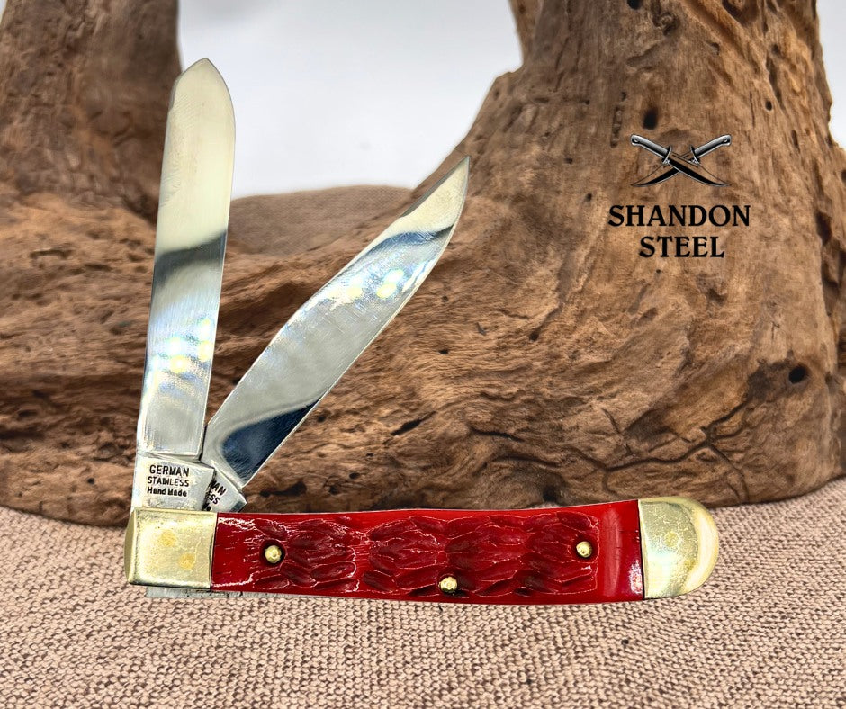 Buck Creek German Stainless Red Bone Trapper Two Blade Folding Pocket Knife -128