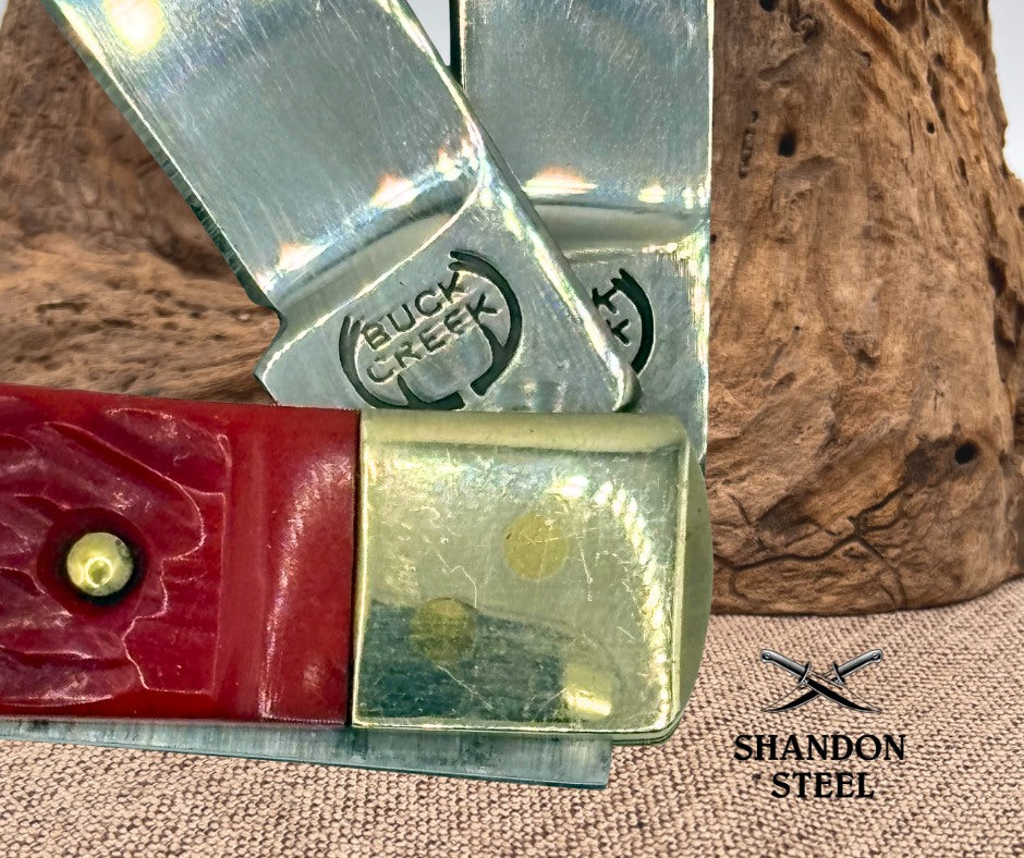 Buck Creek German Stainless Red Bone Trapper Two Blade Folding Pocket Knife -128