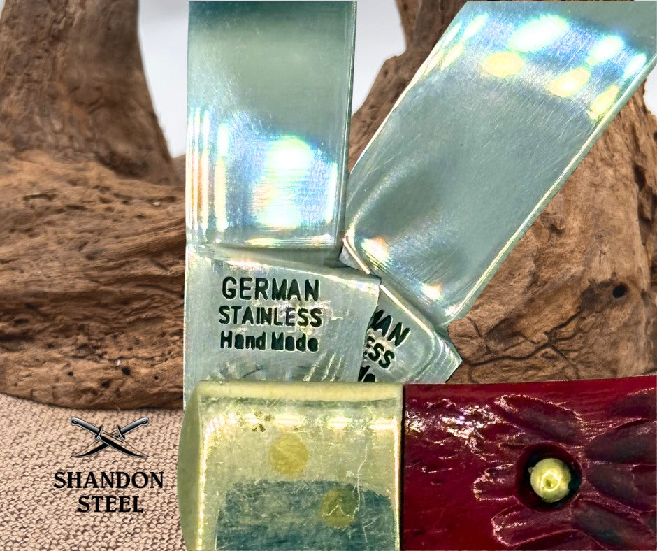 Buck Creek German Stainless Red Bone Trapper Two Blade Folding Pocket Knife -128