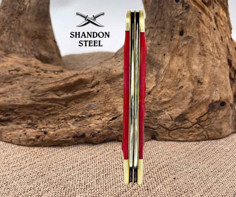 Buck Creek German Stainless Red Bone Trapper Two Blade Folding Pocket Knife -128