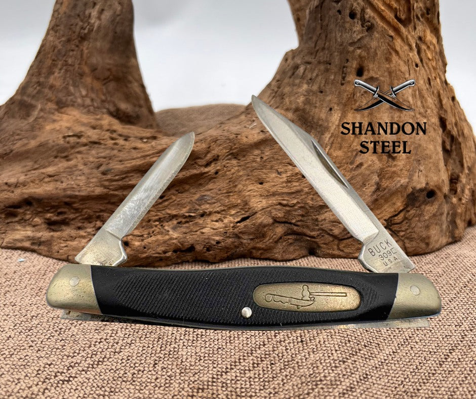 Buck 309 Companion 2 Blade Vintage 1999 Black Derlin Handle Pocket Knife (44)