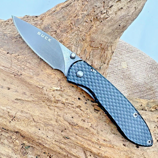 Buck Nobleman 327 Carbon Fiber Print Handle Drop Point Pocket Clip (151)