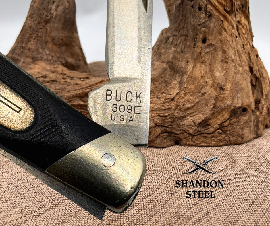 Buck 309 Companion 2 Blade Vintage 1999 Black Derlin Handle Pocket Knife (44)