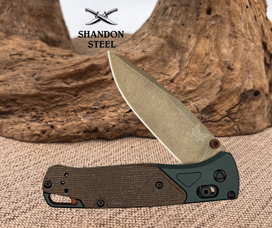 Benchmade Bugout® | Taiga Green Aluminum and Brown Canvas Micarta | Drop-Point 535FE-2602