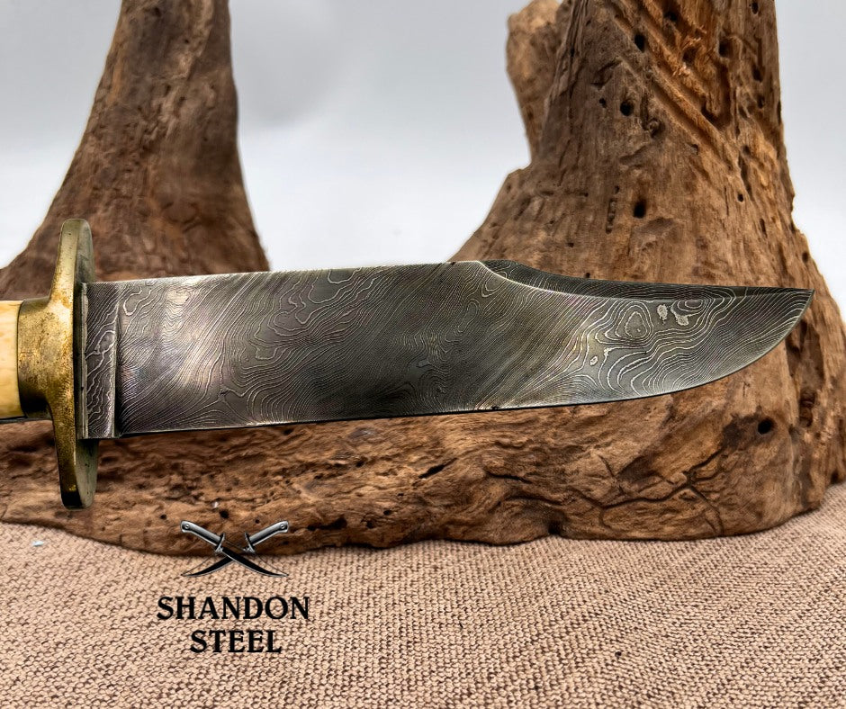 Burr Oak USA Handmade Damascus Clip Point Custom Hand Forged Hunter Bowie Knife 07