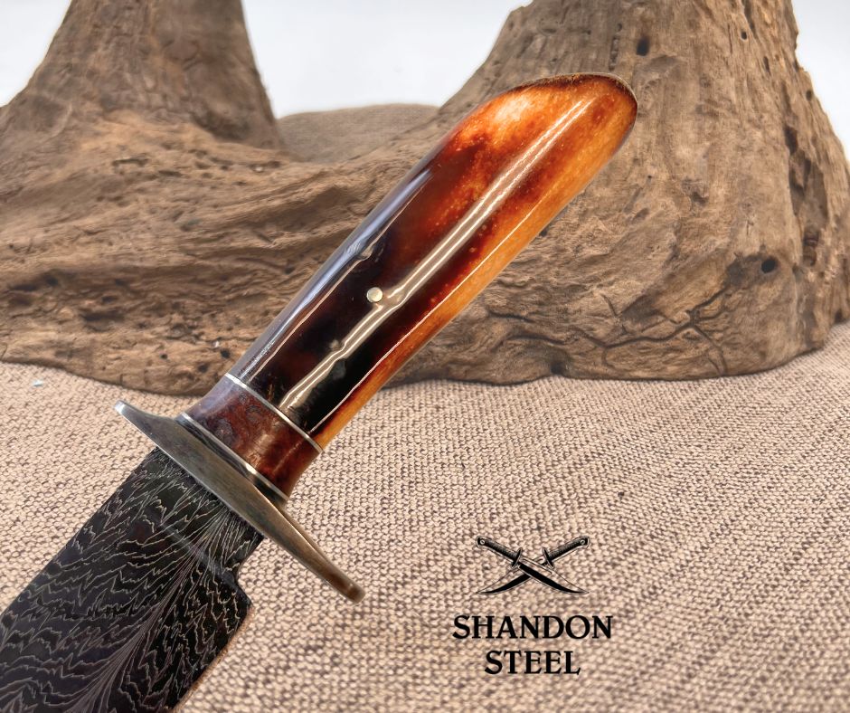 Burr Oak USA Handmade Lightning Strike Damascus Drop Point Custom Hunter  Knife 05
