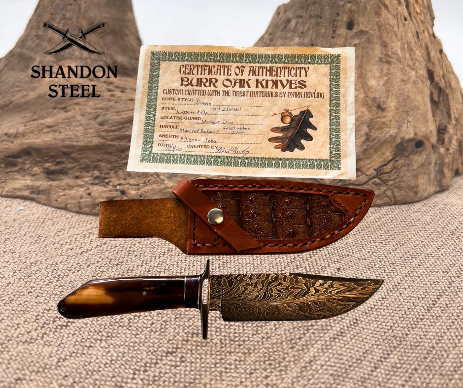 Burr Oak USA Handmade Lightning Strike Damascus Drop Point Custom Hunter  Knife 05