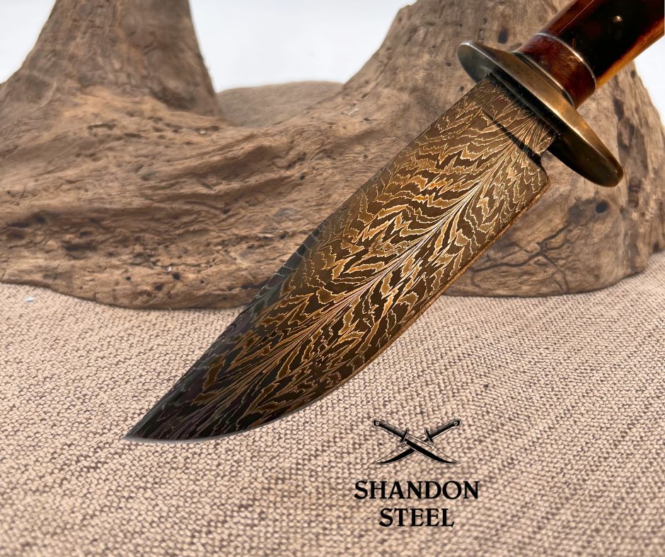 Burr Oak USA Handmade Lightning Strike Damascus Drop Point Custom Hunter  Knife 05