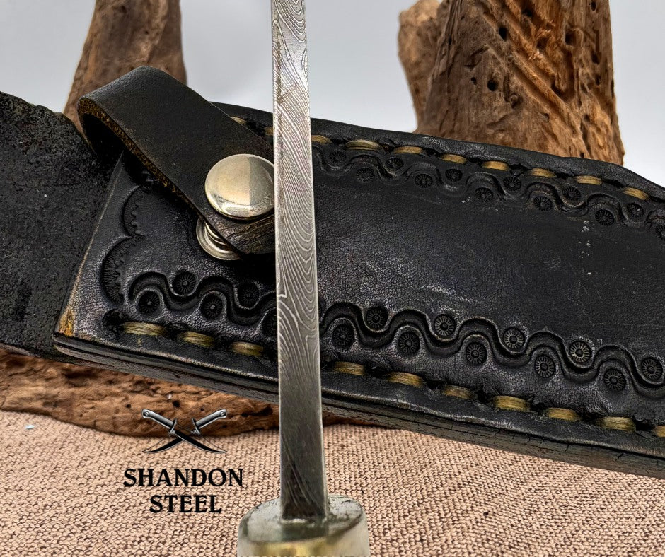 Burr Oak USA Handmade Damascus Clip Point Custom Hand Forged Hunter Bowie Knife 07