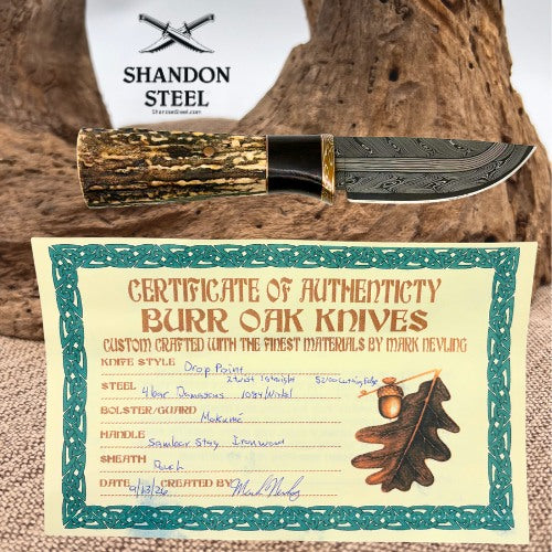 Burr Oak USA Handmade Damascus Drop Point Custom Hand Forged Knife 12