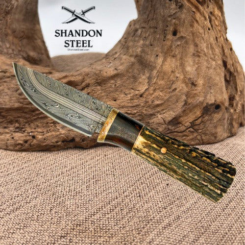 Burr Oak USA Handmade Damascus Drop Point Custom Hand Forged Knife 12