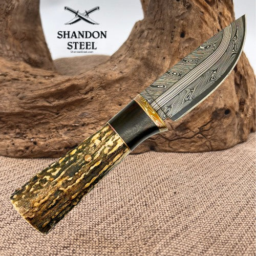 Burr Oak USA Handmade Damascus Drop Point Custom Hand Forged Knife 12