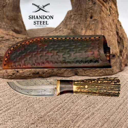 Burr Oak USA Handmade Damascus Drop Point Custom Hand Forged Knife 12