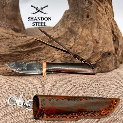 Burr Oak USA Handmade Damascus Drop Point Custom Hand Forged Fixed Knife (15)
