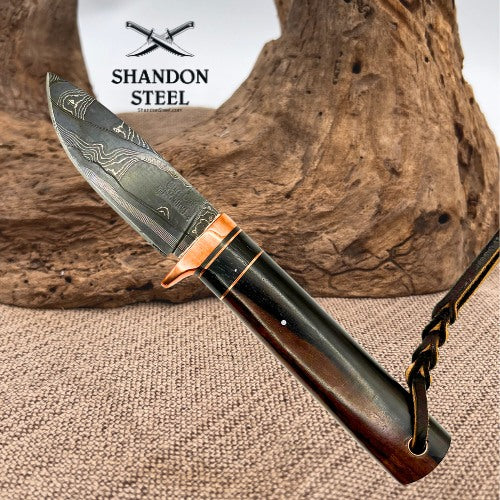 Burr Oak USA Handmade Damascus Drop Point Custom Hand Forged Fixed Knife (15)