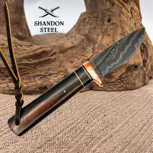 Burr Oak USA Handmade Damascus Drop Point Custom Hand Forged Fixed Knife (15)