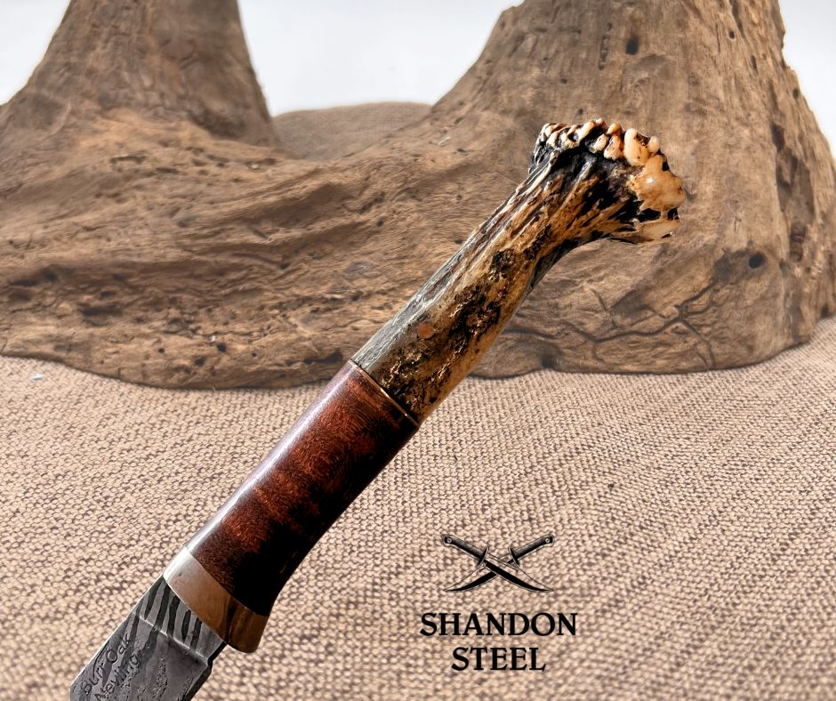 Burr Oak Handmade USA Damascus Drop Point Neck Knife w Sheath By MARK NEVLING 06