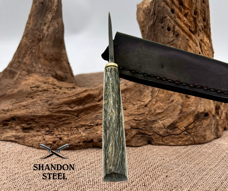 Burr Oak USA Handmade Damascus Clip Point Custom Knife with Leather Sheath (11)