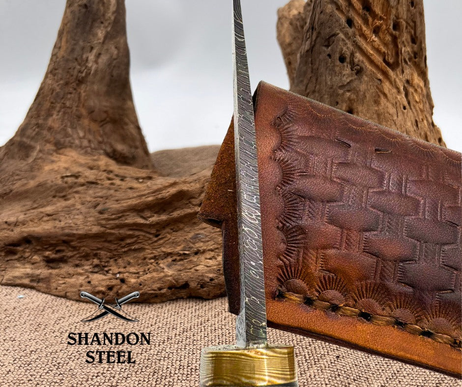 Burr Oak USA Handmade Damascus Clip Point Custom Knife with Leather Sheath (10)