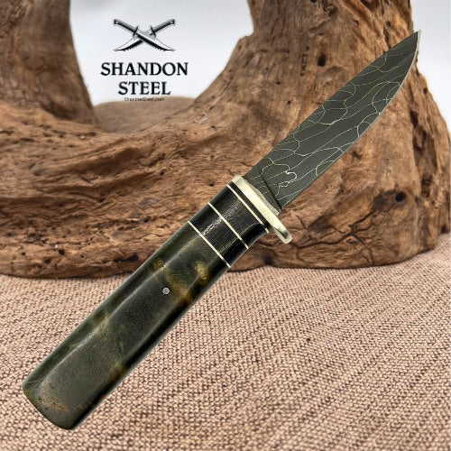 Burr Oak USA Handmade Damascus Drop Point Custom Hand Forged Fixed Knife (14)