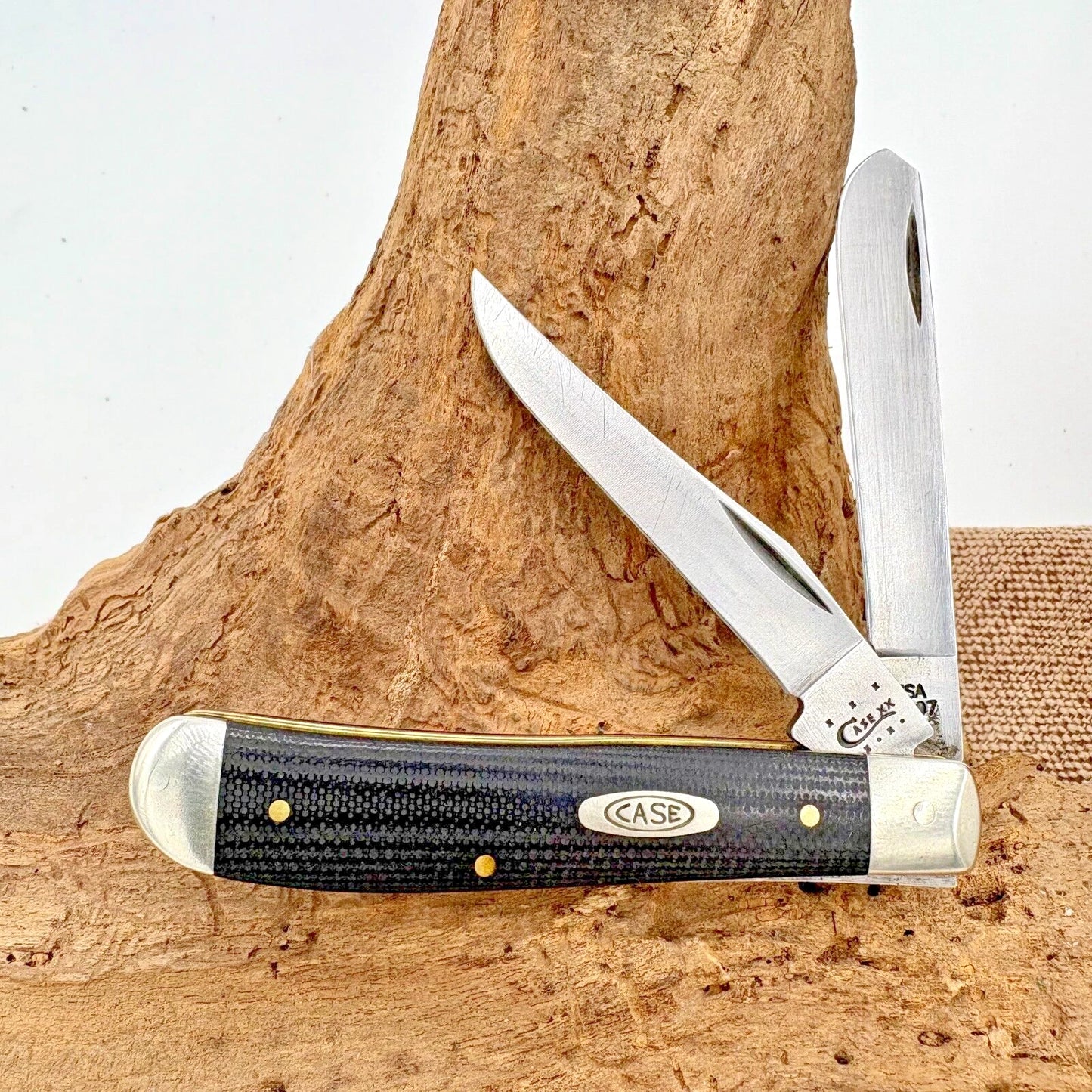 CASE XX USA MINI TRAPPER SMOOTH BLACK MICARTA 10207 SS (27822) POCKET KNIFE -231