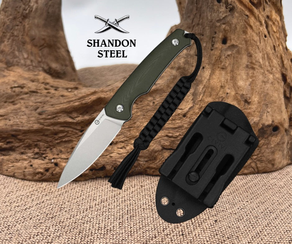CIVIVI Altus Fixed Blade Knife OD Green G10 Handle (2.99" Stonewashed 14C28N Blade) C20076B-1, With 1PC Black Lanyard, Black Kydex Sheath & T-Clip