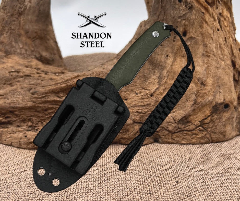 CIVIVI Altus Fixed Blade Knife OD Green G10 Handle (2.99" Stonewashed 14C28N Blade) C20076B-1, With 1PC Black Lanyard, Black Kydex Sheath & T-Clip