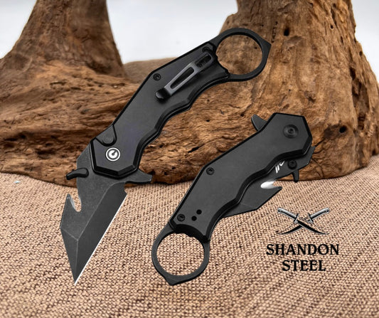 CIVIVI Amaroq Flipper & Thumb Stud & Button Lock Knife Black Aluminum Handle (2.11" Black Stonewashed Nitro-V Blade) C24018-2