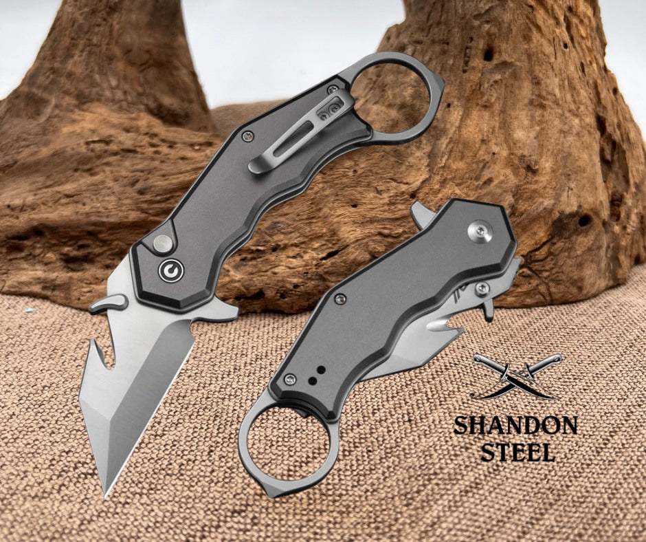 CIVIVI Amaroq Flipper & Thumb Stud & Button Lock Knife Gray Aluminum Handle (2.11" Satin Finished Nitro-V Blade) C24018-1