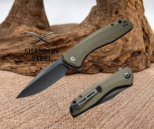 CIVIVI Baklash Flipper Knife Micarta Handle (3.5" 9Cr18MoV Blade) C801K