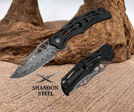 CIVIVI Biophase Flipper & Button Lock Knife Aluminum Handle (3.48" Damascus Blade) C23083-DS1