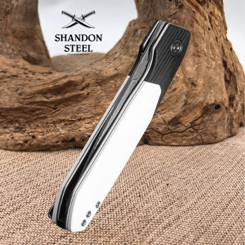 CIVIVI Brr15 Light Flipper Knife Black & White G10 Handle (3.2" Damascus Blade) C25063-DS1