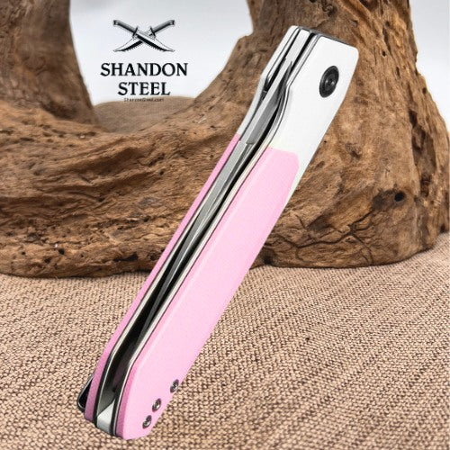 CIVIVI Brr15 Light Flipper Knife White & Powder Pink G10 Handle (3.2" Satin Finished Nitro-V Blade) C25063-3
