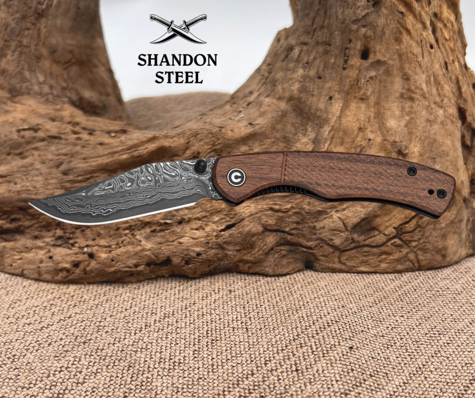 ***COMING SOON*** CIVIVI Clingman Front Flipper & Thumb Stud Knife Milled Guibourtia Wood Handle (2.99" Damascus Blade) C23065B-DS1