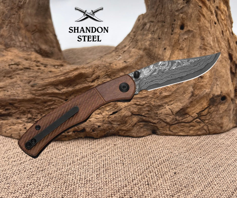 ***COMING SOON*** CIVIVI Clingman Front Flipper & Thumb Stud Knife Milled Guibourtia Wood Handle (2.99" Damascus Blade) C23065B-DS1