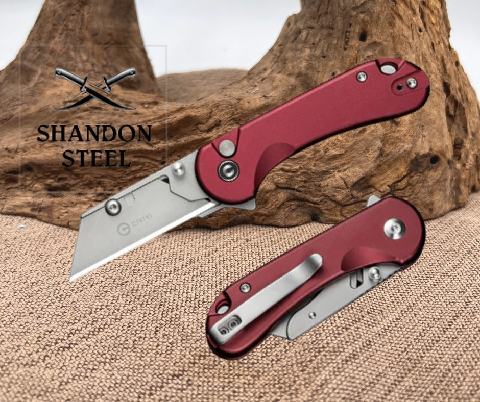 CIVIVI Elementum Utility Flipper & Thumb Stud & Button Lock Knife Aluminum Handle (2.26" S/S Blade Holder & 6Cr13 Blade) C23039B-5
