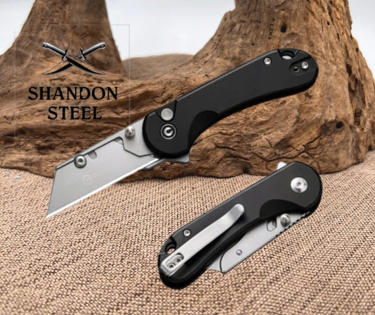 CIVIVI Elementum Utility Thumb Stud & Button Lock Knife Aluminum Handle (2.26" S/S Blade Holder & 6Cr13 Blade) C23039B-1