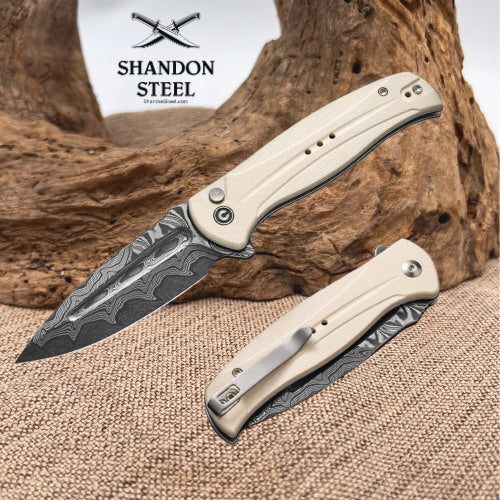 CIVIVI Incindie Flipper & Button Lock Knife G10 Handle (3.48" Damascus Blade) C23053-DS1