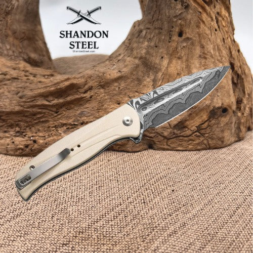CIVIVI Incindie Flipper & Button Lock Knife G10 Handle (3.48" Damascus Blade) C23053-DS1
