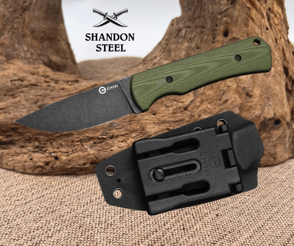 CIVIVI Jencks Fixed Blade Knife OD Green G10 Handle (3.54" Black Stonewashed 14C28N Blade) C24051-2, With 1PC Black Lanyard, Black Kydex Sheath & T-Clip