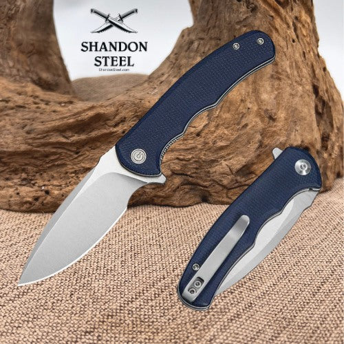 CIVIVI Mini Praxis Flipper Knife Blue Canvas Micarta Handle (2.98" Satin Finished D2 Blade) C18026C-6