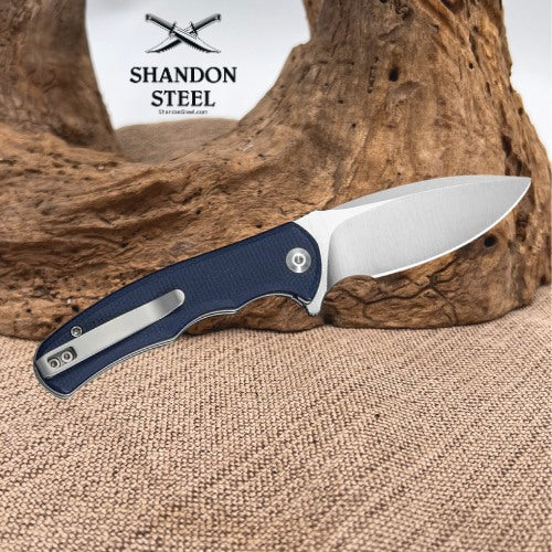 CIVIVI Mini Praxis Flipper Knife Blue Canvas Micarta Handle (2.98" Satin Finished D2 Blade) C18026C-6